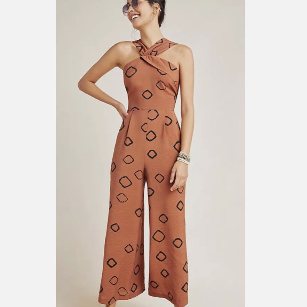 Anthropologie Eva Franco Wide Leg Halter Geometric Jumpsuit - Picture 4 of 7
